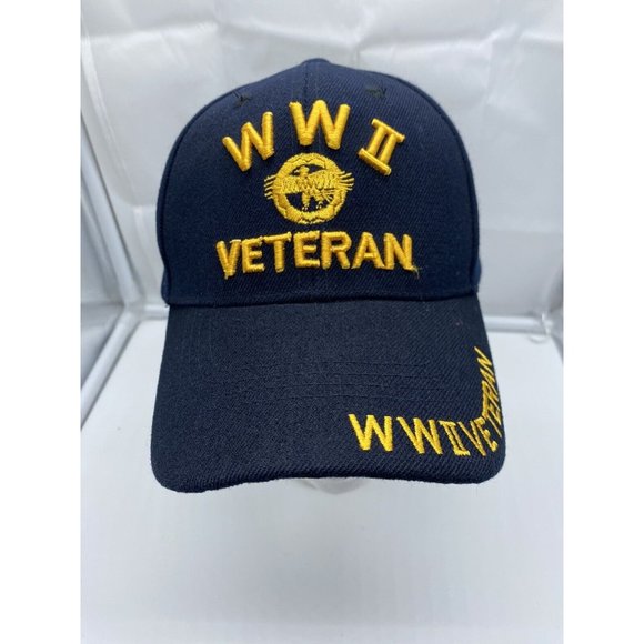WWII Veteran Navy Blue Adjustable Adult Baseball Cap Hat Military Hook-Loop - Picture 1 of 7